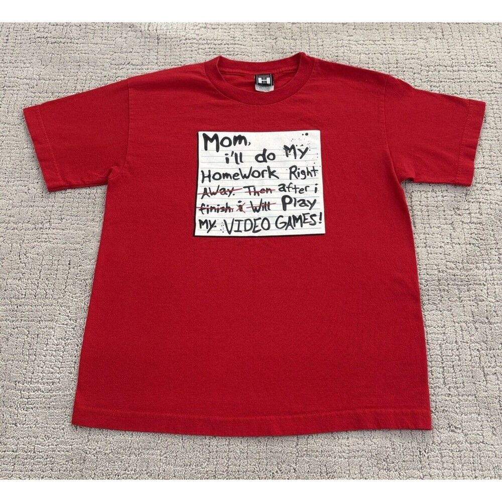 Vintage Red 90’s Youth large-T Shirt “ Mom I’ll Do My Homework Right….”